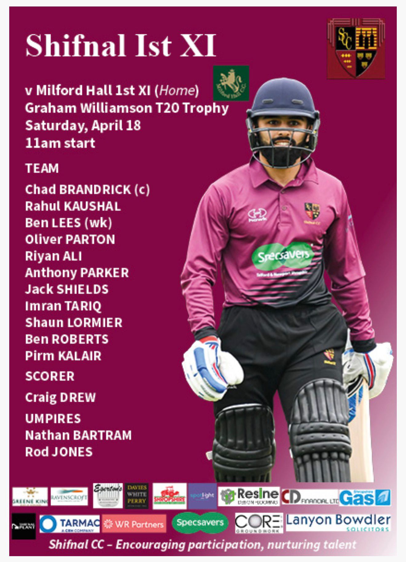 T20 coming to Shifnal Saturday 18th April 2026