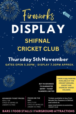 Shifnal Cricket Club hosts its spectacular Fireworks Night on Thursday 5 November 2026.